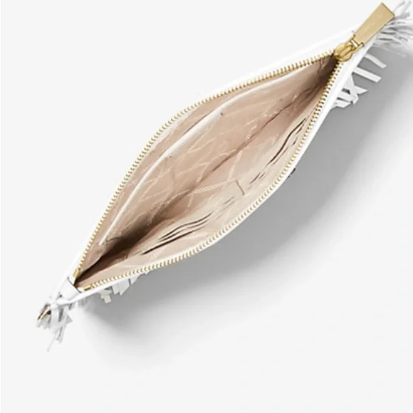 Michael Kors Jet Set Woven Leather Large Zip Pouch Clutch Wristlet in white - Picture 2 of 4